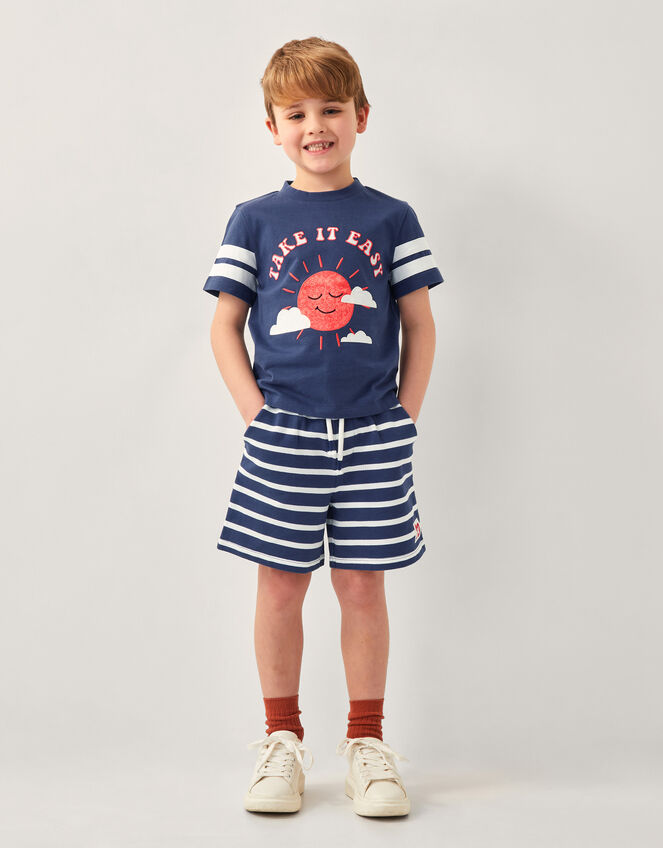 Take It Easy T-Shirt and Stripe Shorts Set, Blue (NAVY), large
