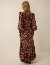 Monsoon x Queens of Archive Pearl Tie Neck Leopard Print Maxi Dress​, Brown (BROWN), large