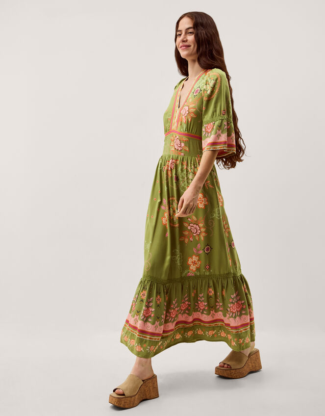 Eline Floral Print Maxi Dress, Green (GREEN), large