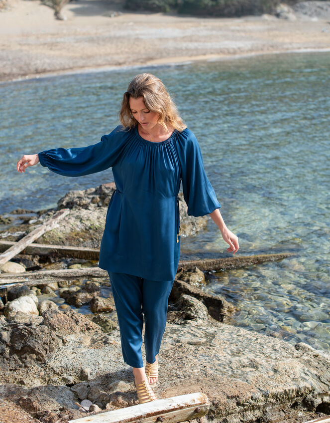 La Galeria Elefante Buddha Slouchy Trousers, Blue (TURQUOISE), large