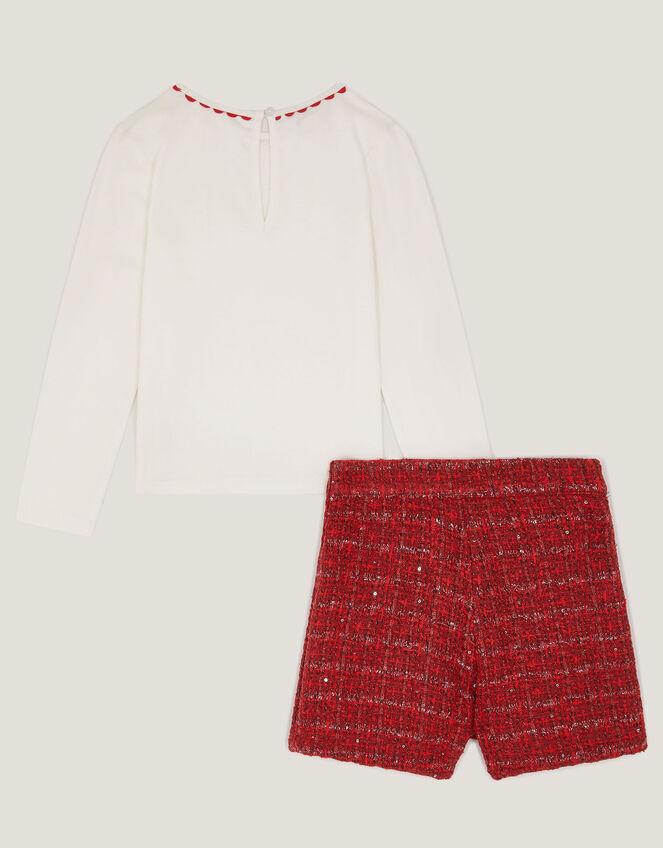 Rhinestone Top & Tweed Skort Set, Red (RED), large