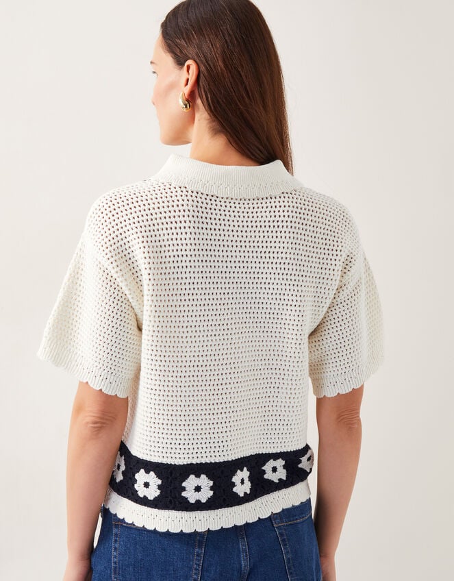 Kin Short-Sleeve Crochet Shirt, Ivory (IVORY), large