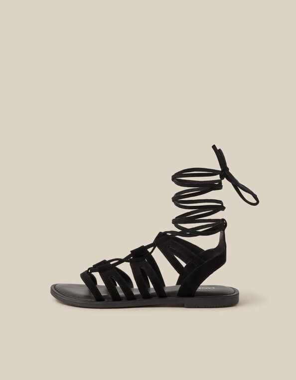 Greta Suede Gladiator Sandals, Black (BLACK), large