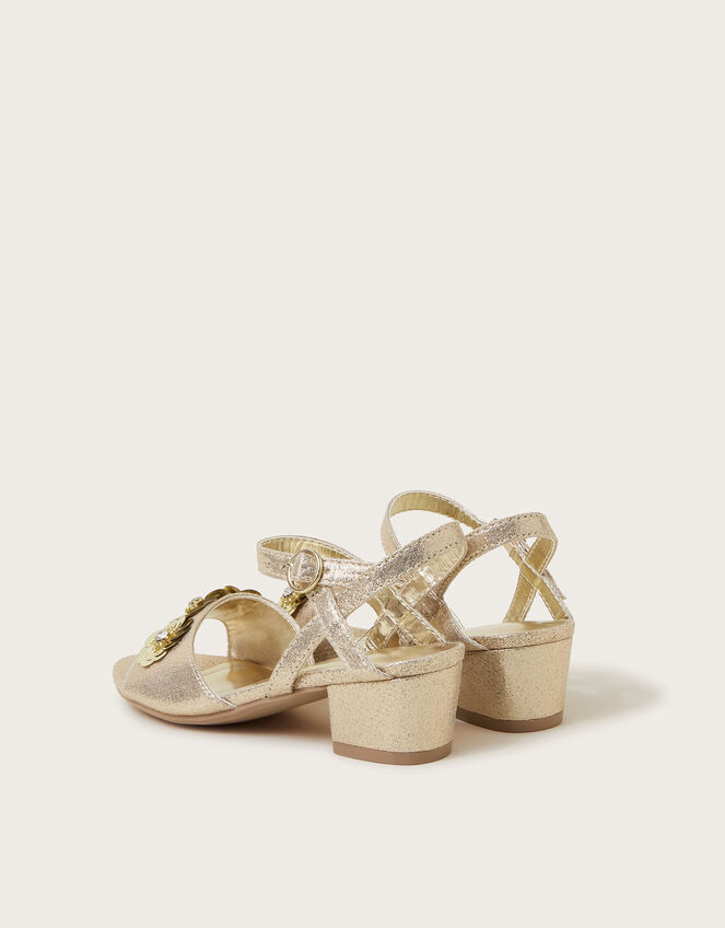 Floral Sequin Two-Part Slingback Mini Heels, Gold (GOLD), large