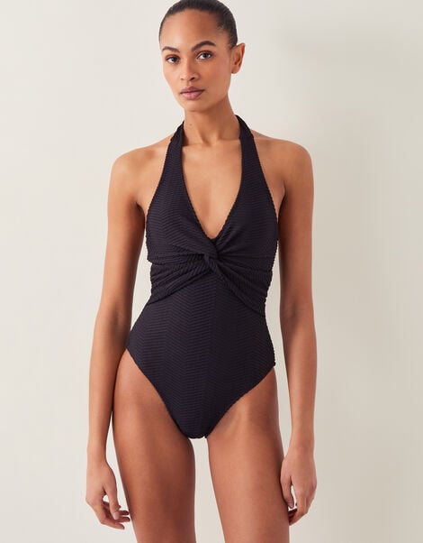 Alicia Rib Halter Swimsuit, Black (BLACK), large