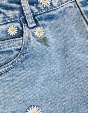 Daisy Embroidered Barrel Jeans, Blue (BLUE), large