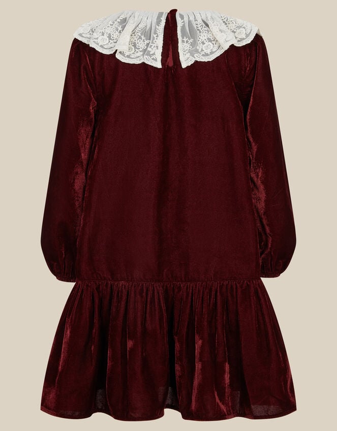 Monsoon x Queens of Archive Lace Collar Velvet Party Dress​, Red (BURGUNDY), large