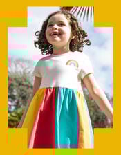 Frugi Rainbow Jersey T-Shirt Dress, Multi (MULTI), large