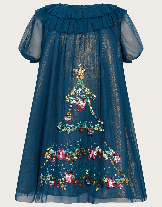 Christmas Tree Trapeze Dress with Recycled Polyester, Teal (TEAL), large