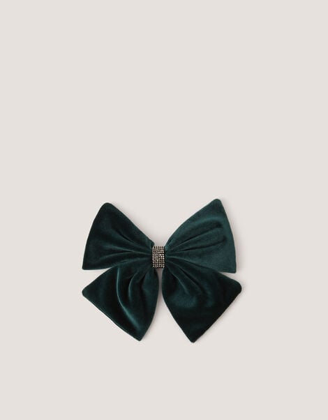 Velvet Bow Hair Clip, Green (GREEN), large