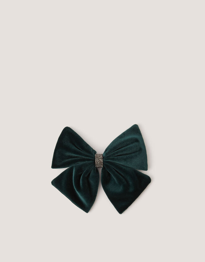 Velvet Bow Hair Clip, Green (GREEN), large