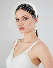 Pearl Net Veil Bridal Headband, , large