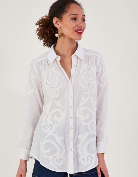 Applique Detail Button-Through Blouse, Ivory (IVORY), large