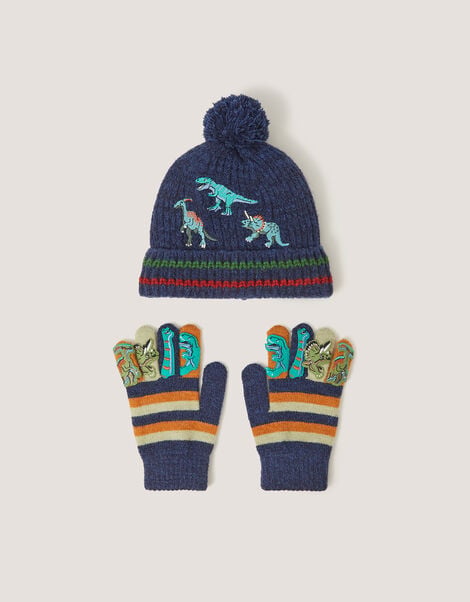 Dinosaur Hat & Gloves Set, Blue (NAVY), large