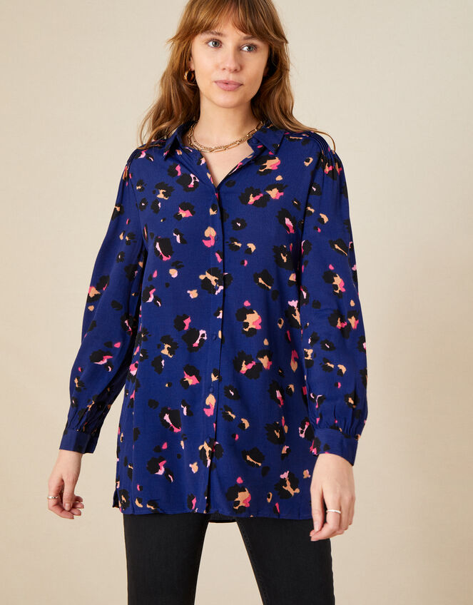 Animal Print Blouse with LENZING™ ECOVERO™ , Blue (COBALT), large