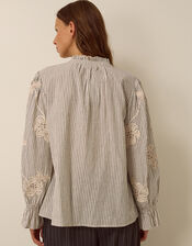 Iris Cornelli Embroidered Stripe Shirt, Ivory (IVORY), large