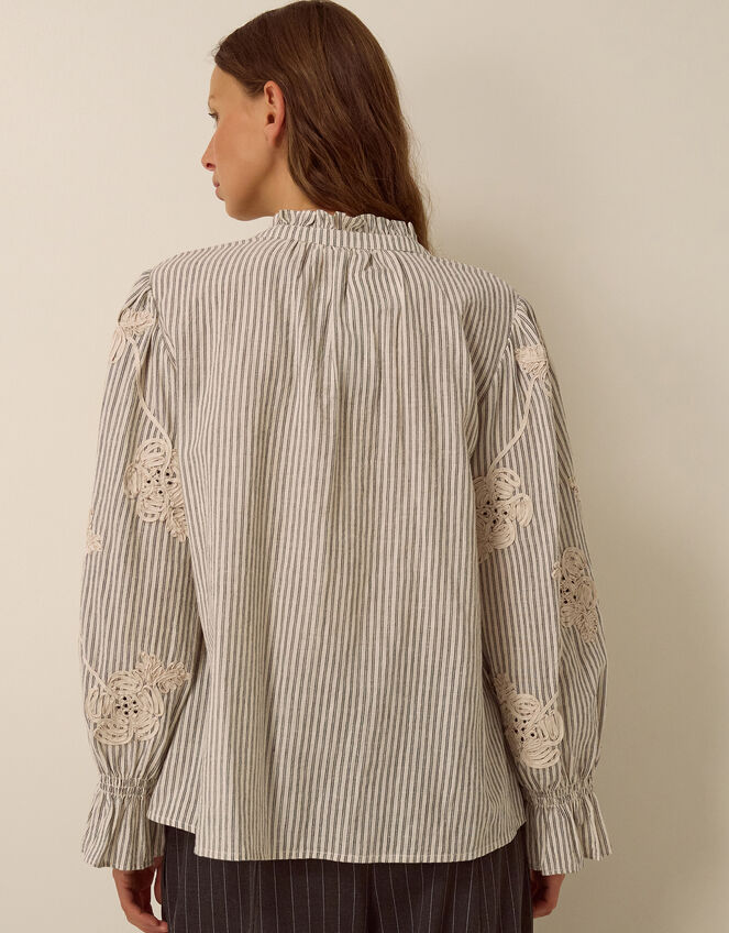 Iris Cornelli Embroidered Stripe Shirt, Ivory (IVORY), large