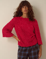 Chrissy Bell Sleeve Textured Fringe Top, Red (RED), large