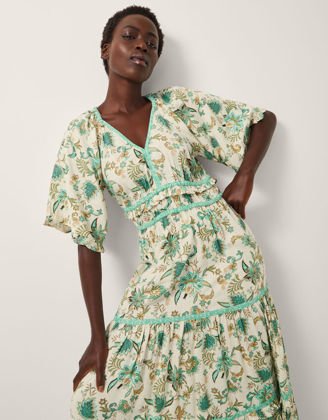 Saoirse Floral Tiered Midi Dress, Ivory (IVORY), large