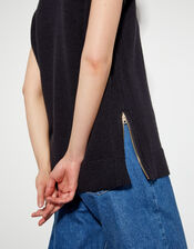 Zuri Zip Detail Knitted Vest, Black (BLACK), large