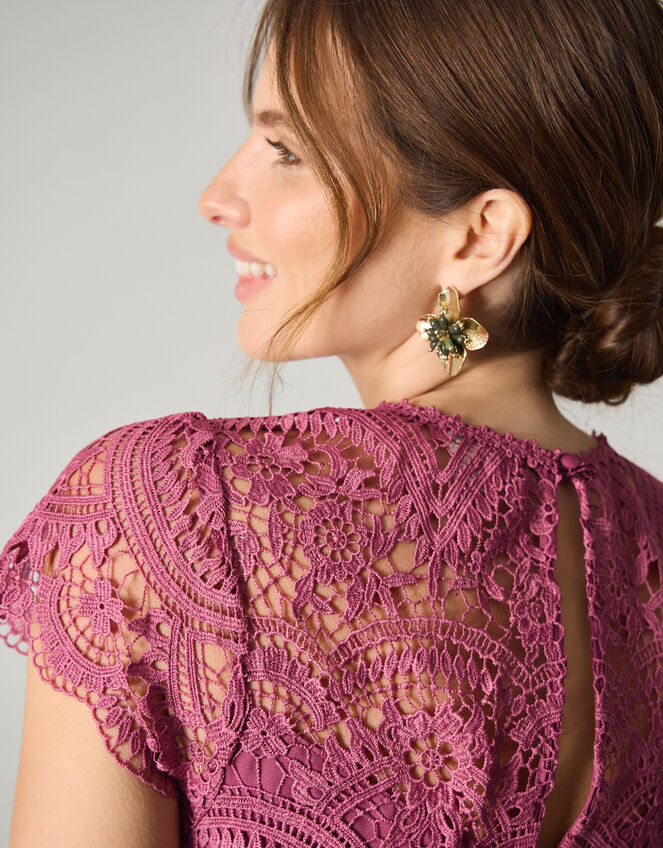 Monica Lace Midi Bridesmaid Dress, DARK PINK, large