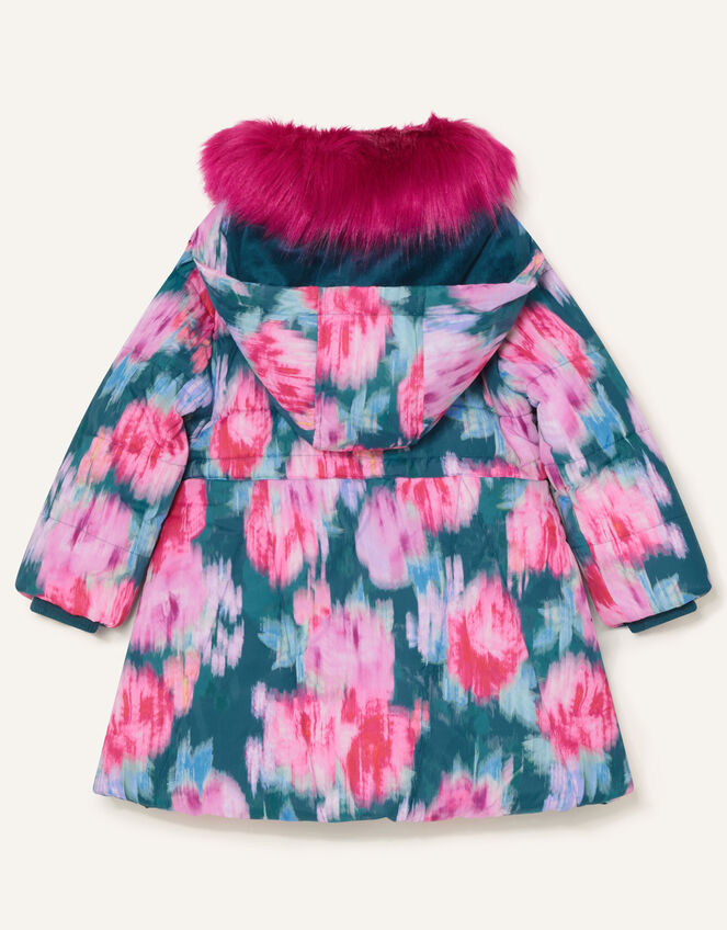Blurred Floral Padded Coat, Teal (TEAL), large