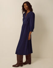 Sara Smocked Corduroy Midi Dress, Blue (MIDNIGHT), large