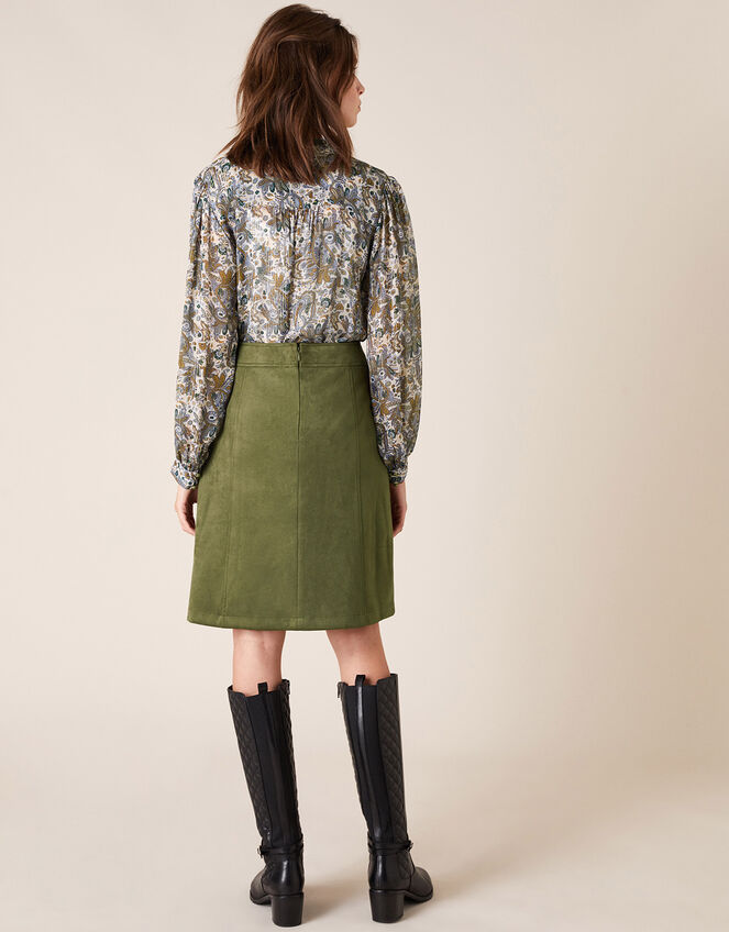 Suedette A-Line Skirt with Recycled Fabric, Green (OLIVE), large
