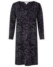 Animal Jacquard Dress with Recycled Fabric, Grey (CHARCOAL), large