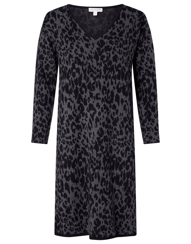 Animal Jacquard Dress with Recycled Fabric, Grey (CHARCOAL), large