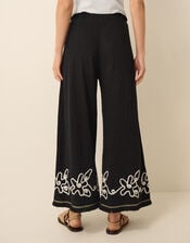 Sara Embroidered Wide Leg Pants, Black (BLACK), large