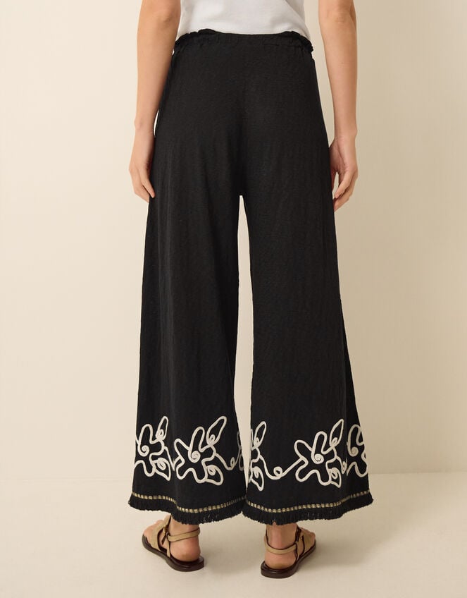 Sara Embroidered Wide Leg Pants, Black (BLACK), large