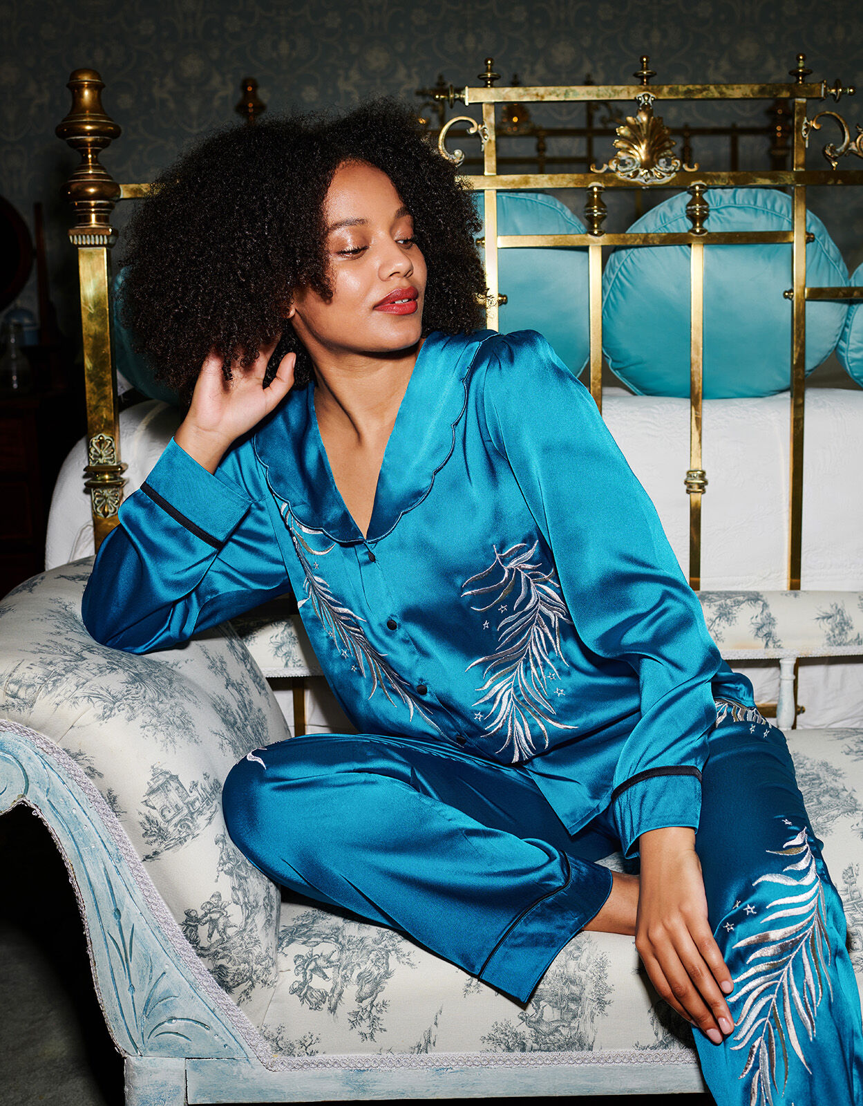 Teal top satin pajamas