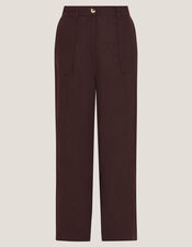 Jolie Straight Linen Trousers, Brown (CHOCOLATE), large