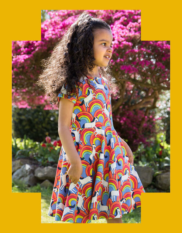 Frugi Spring Flower Print Skater Dress, Multi (MULTI), large