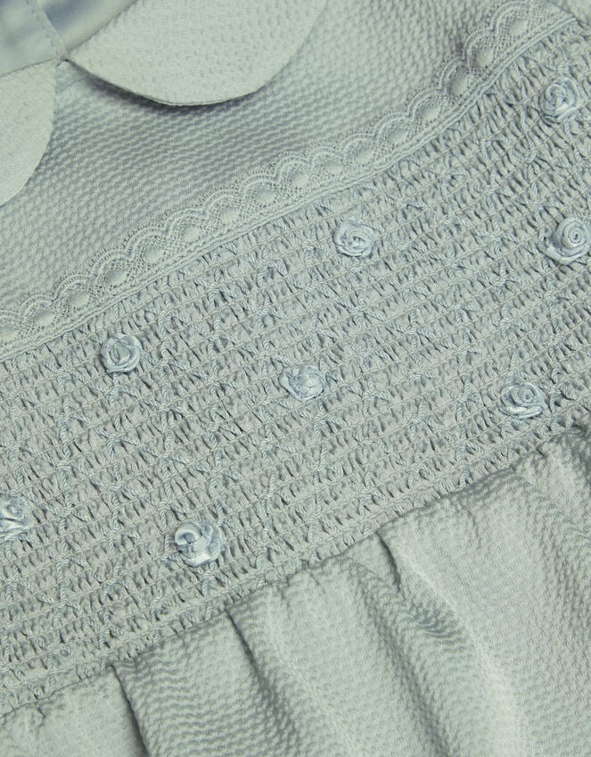 Baby Smocked Satin Romper, Green (SAGE), large