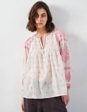 East Kai Hand-Screen Printed Floral Top, Pink (PINK), large