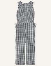 Gingham Jumpsuit, Black (BLACK), large