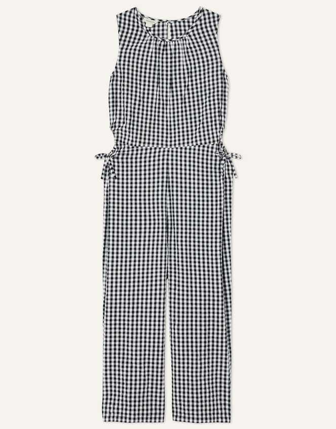 Gingham Jumpsuit, Black (BLACK), large
