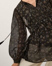 Clara Dotwork Print Blouse, Black (BLACK), large