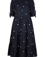 Spot Print Poplin Dress in Organic Cotton, Blue (NAVY), large