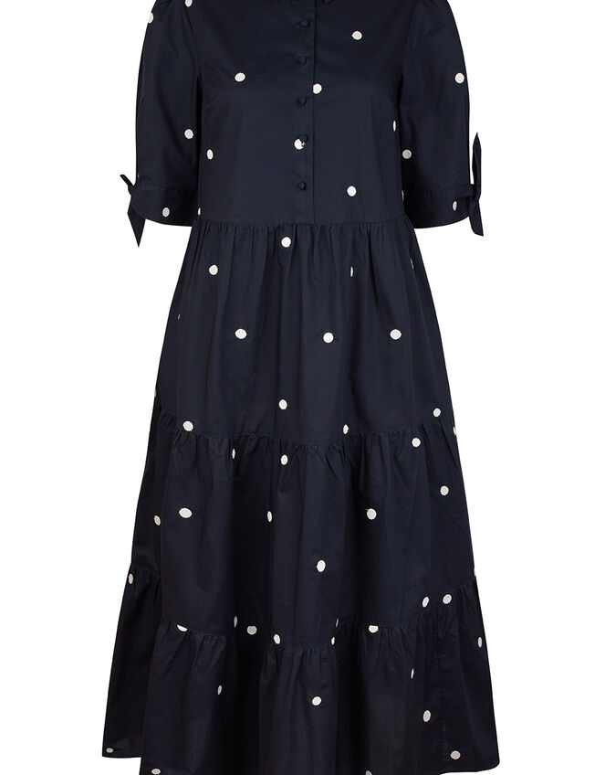 Spot Print Poplin Dress in Organic Cotton, Blue (NAVY), large