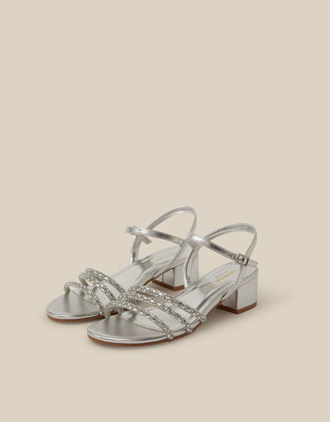 Open Toe Embellished Strap Heels, Silver (SILVER), large