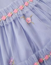 Floral Embroidered Floral Tulle Tier Dress, Blue (BLUE), large