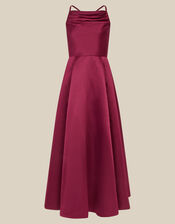 Cowl Neck Satin Prom Dress, Red (BURGUNDY), large