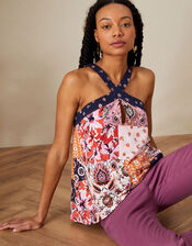 Scarf Print Halter Top in Sustainable Cotton, Multi (MULTI), large