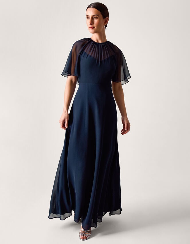 Mona Angel Sleeve Maxi Dress, Blue (NAVY), large