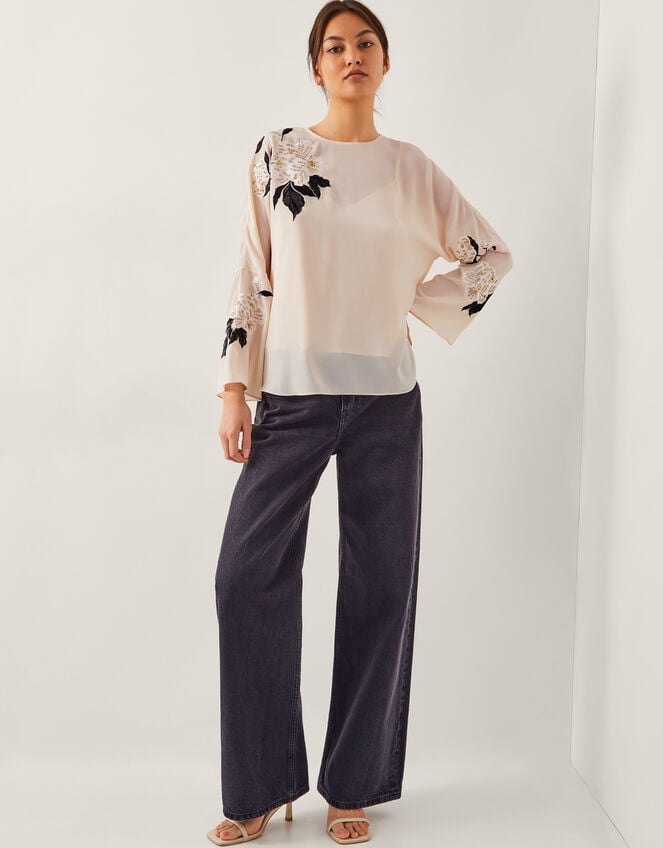 Ariah Floral Embellished Blouse, Cream (CREAM), large