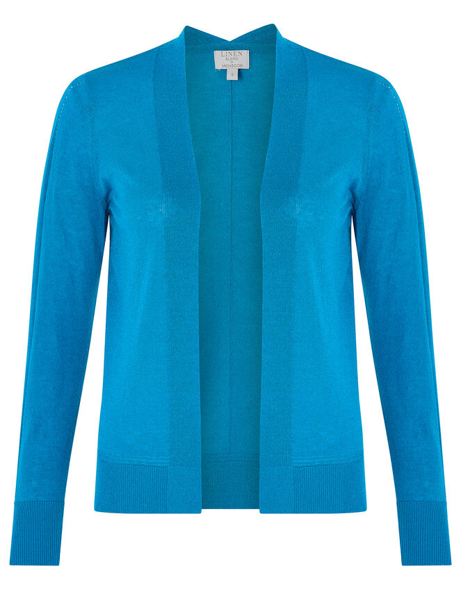 Esmie Lightweight Knit Cardigan in Linen Blend, Blue (BLUE), large