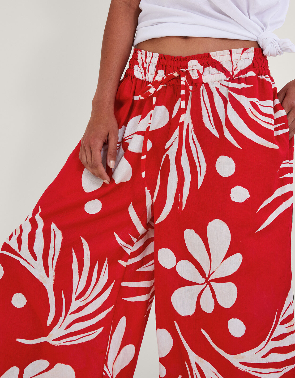 Wide Leg Palm Print Trousers Red Beachwear Swimwear Monsoon US